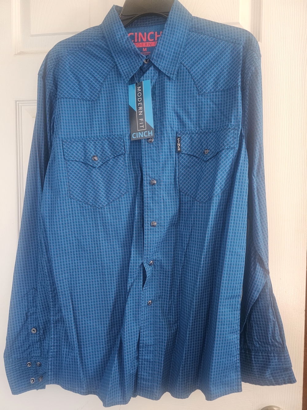 Cinch Modern Fit Men's Teal Check Button-Down Western Shirt